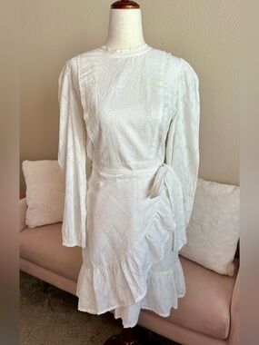J.CREW Mini Dress Tie Wrap Waist Puff Long Sleeve Ivory Women’s XS Cottagecore